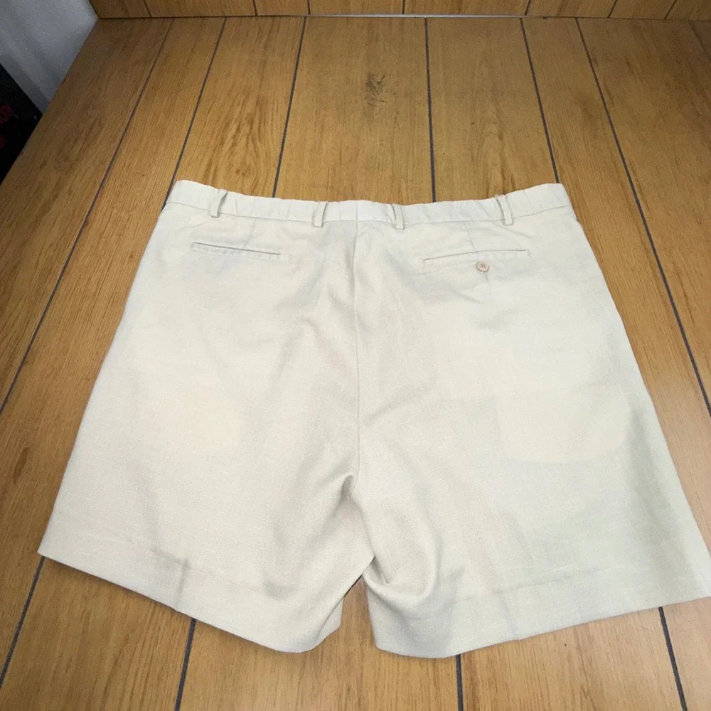 Islander Linen The English Sports Shop Bermuda Shorts  44 Beige Pleated Front